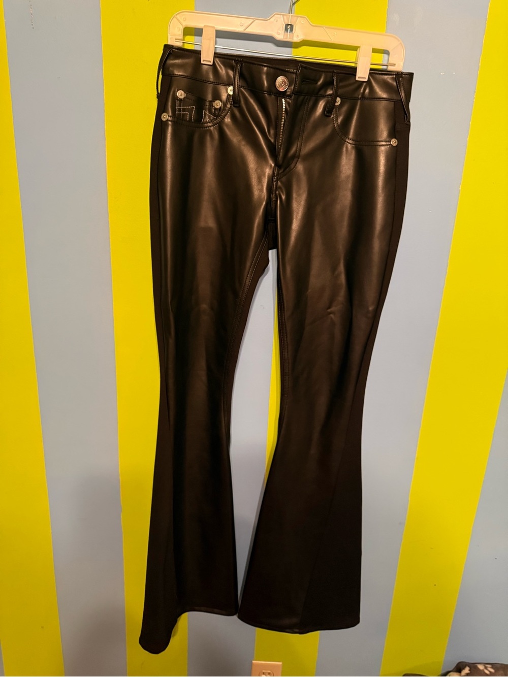 True Religion Black Faux Leather Flared Pants